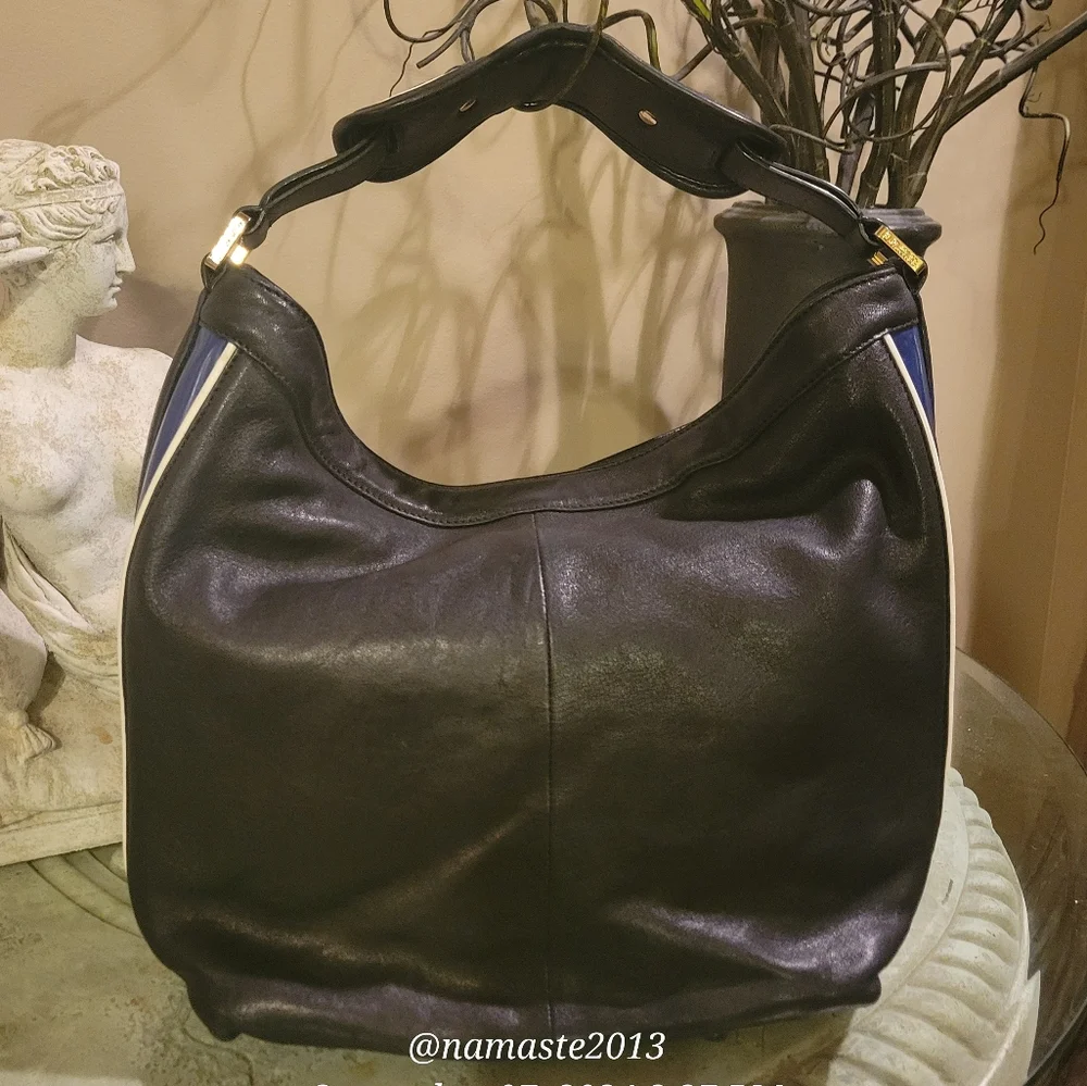 L.A.M.B. Gwen Stefani Leather Shoulder Hobo Bag Side Stripe NWOT Designer #30
